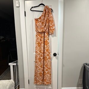 Orange and White Floral One-Shoulder Dress